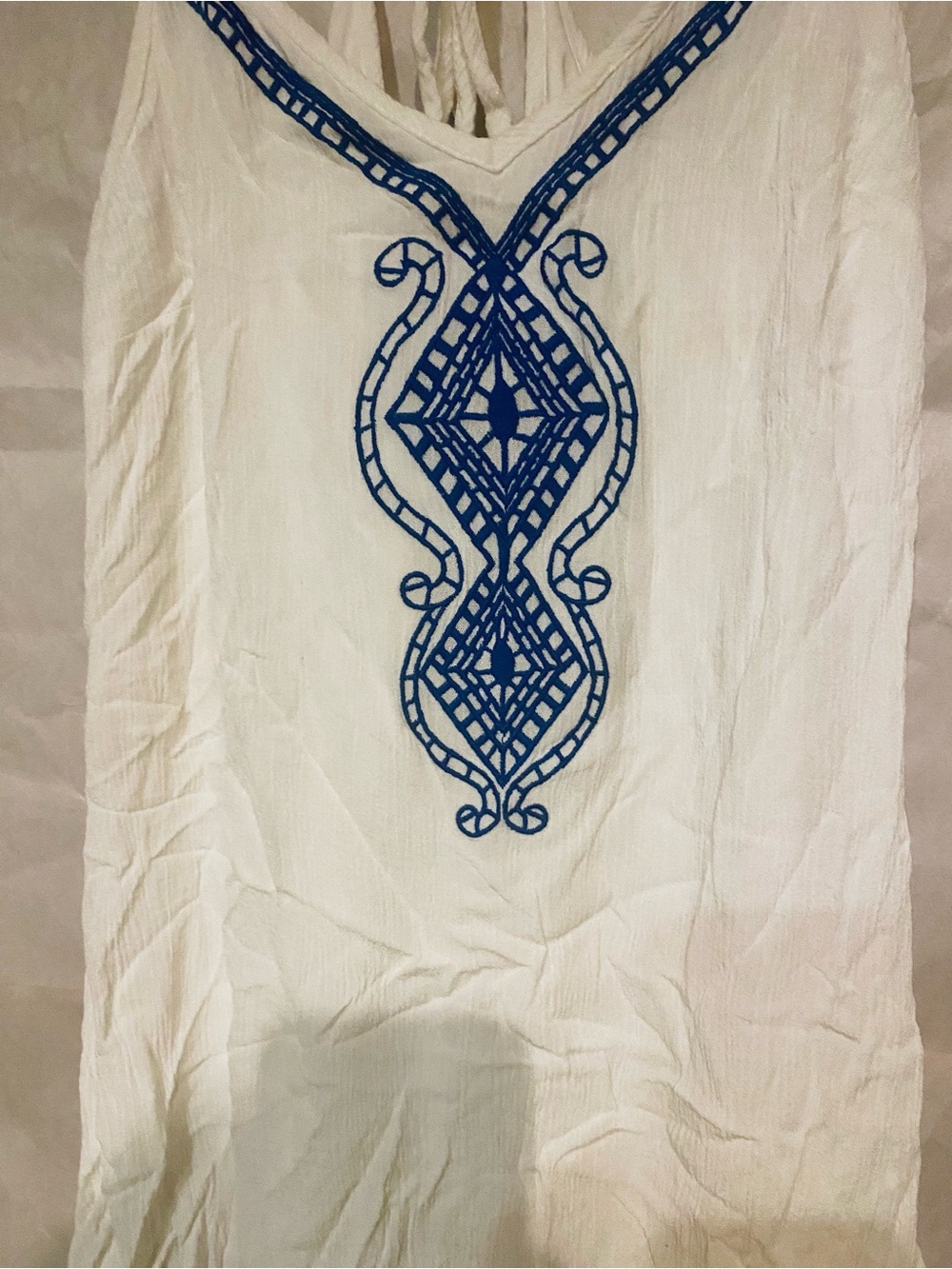 Maurices Cream and Blue Embroidered Mini Dress - Picture 2 of 8